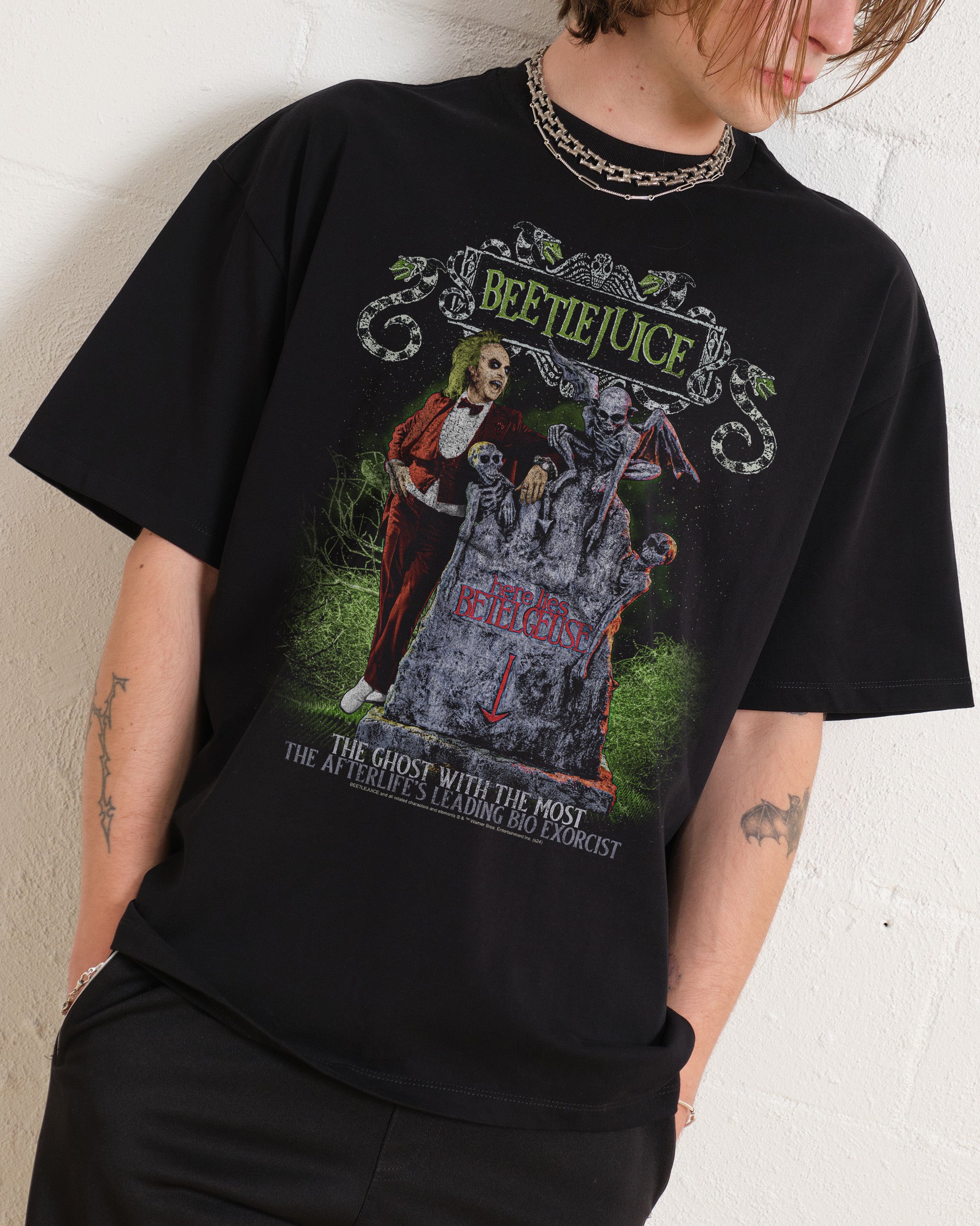 Beetlejuice Lies Here Oversized Graphic T-Shirt - Unisex 100% Combed Cotton Tee