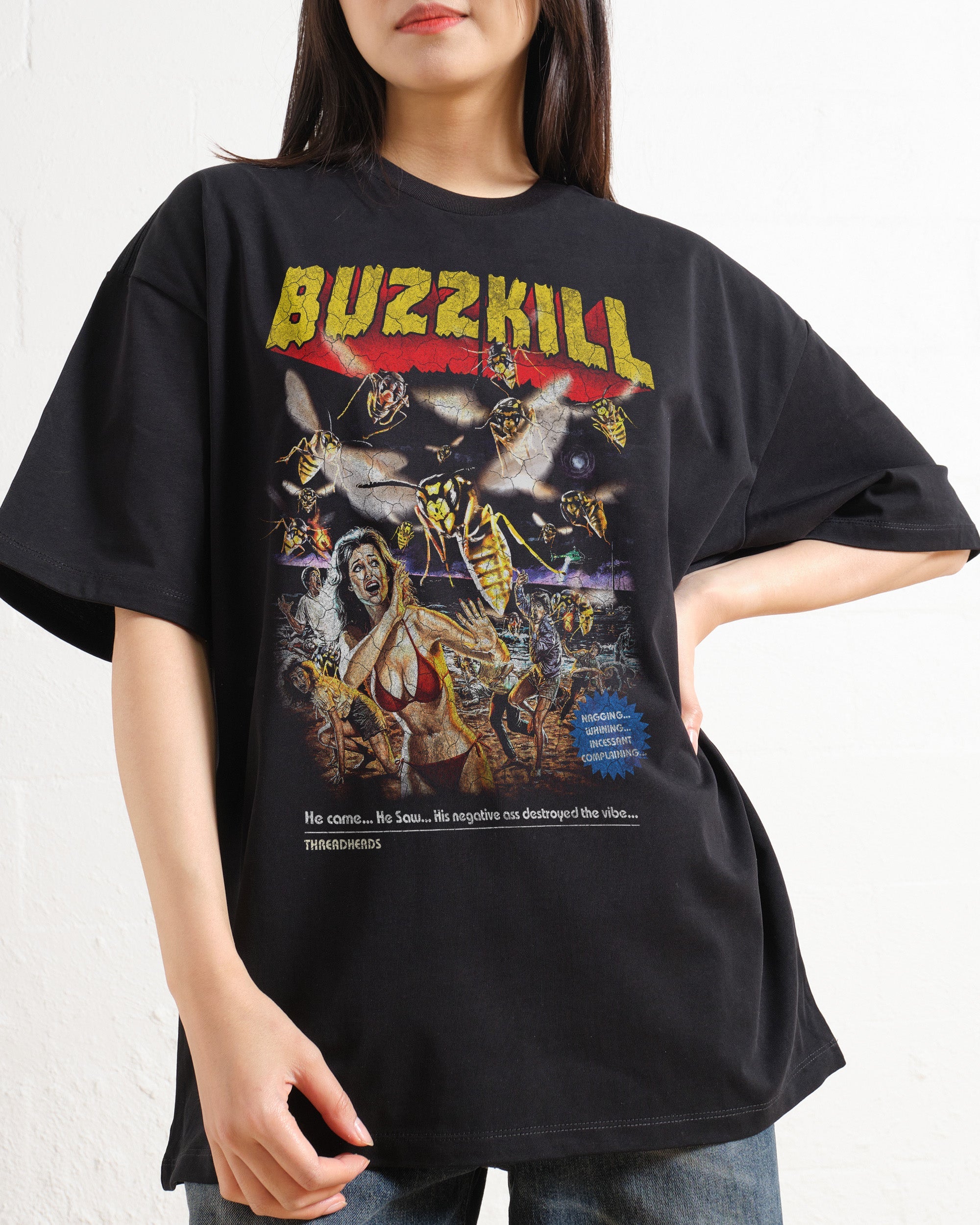 BUZZKILL Oversized Graphic Tee - Unisex 90s Boxy Fit 100% Combed Cotton