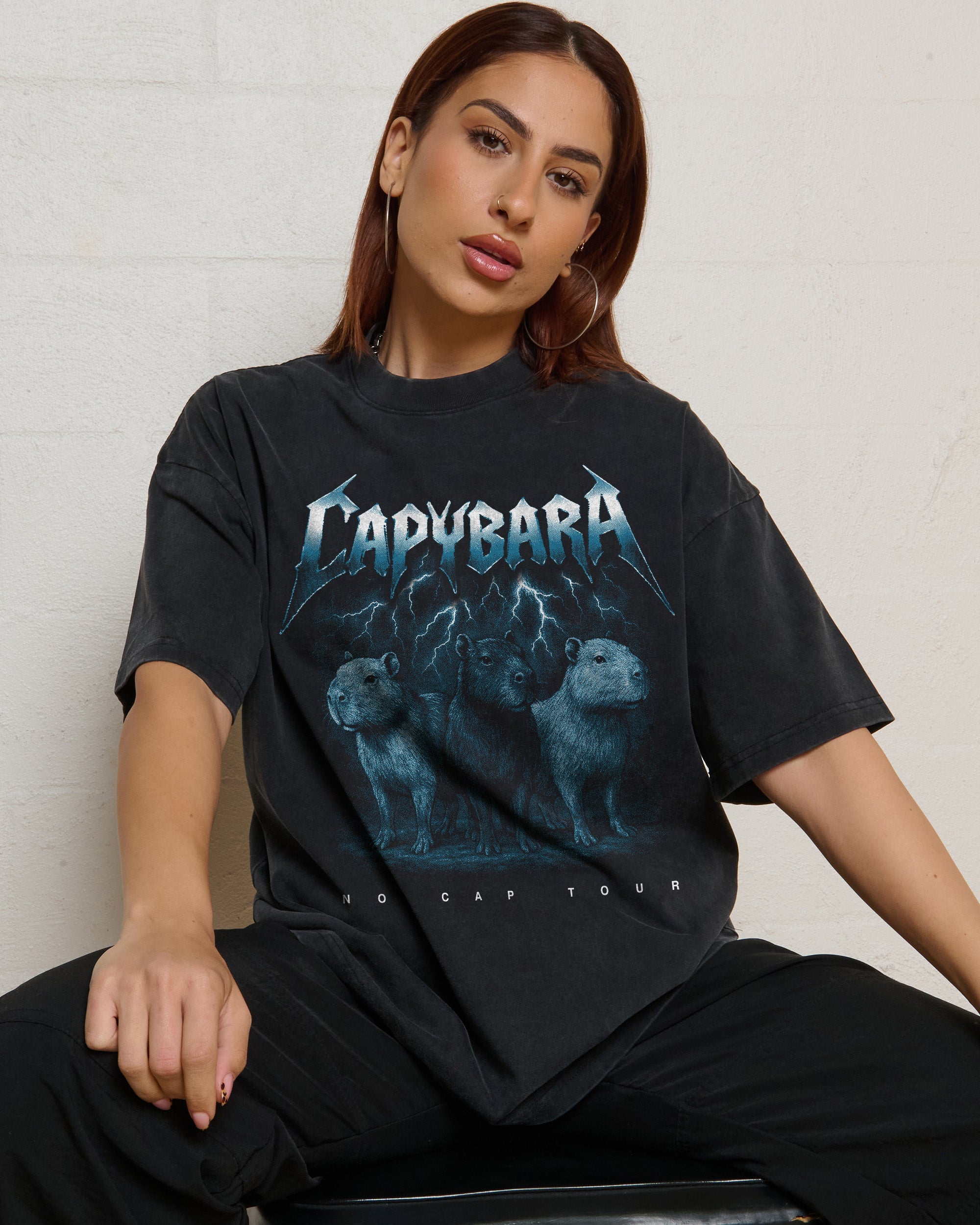 Capybara No Cap Tour Oversized Graphic T-Shirt - Unisex 100% Combed Cotton
