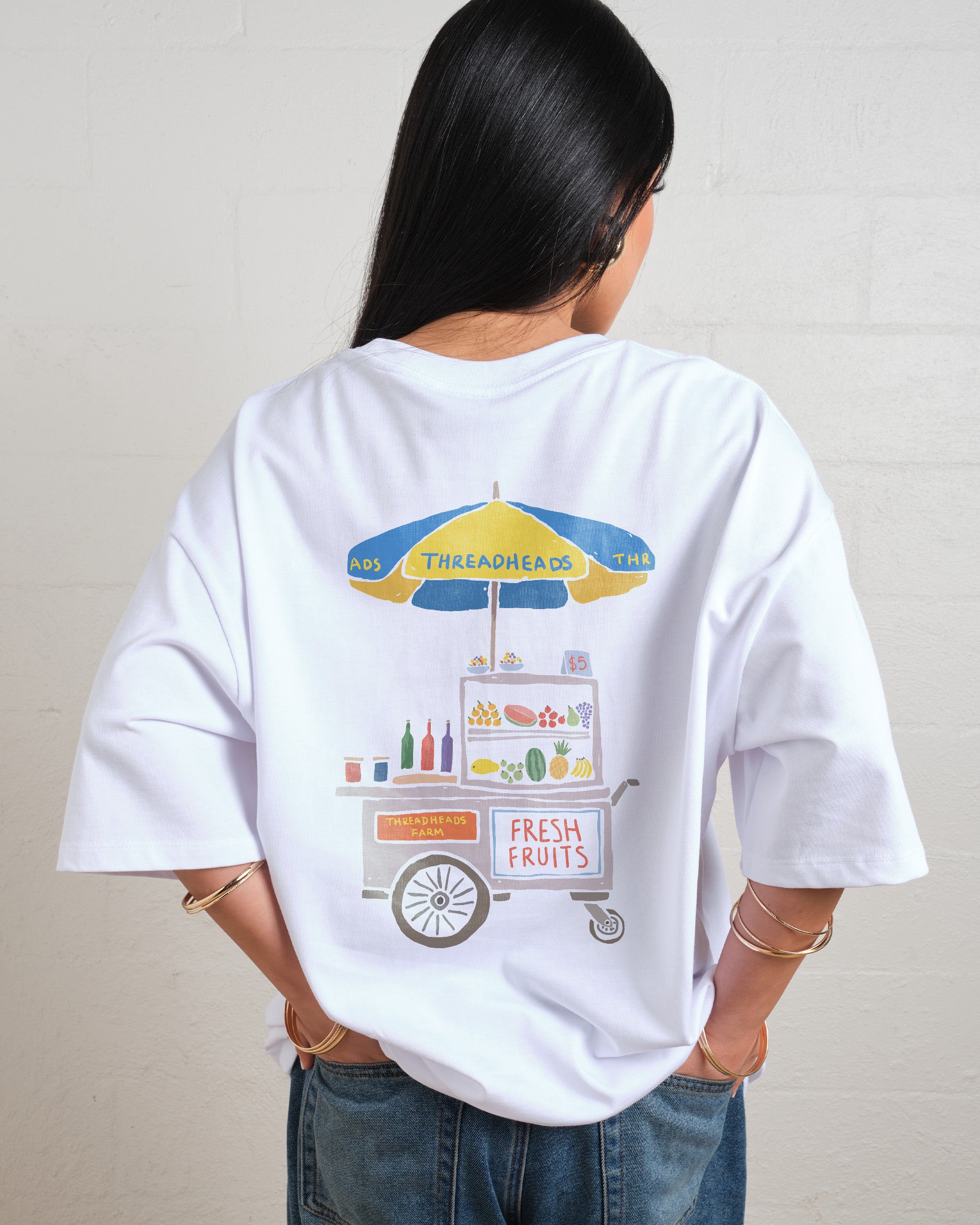 Fresh Fruits Oversized Graphic Tee - Unisex 90s Boxy Fit 100% Combed Cotton