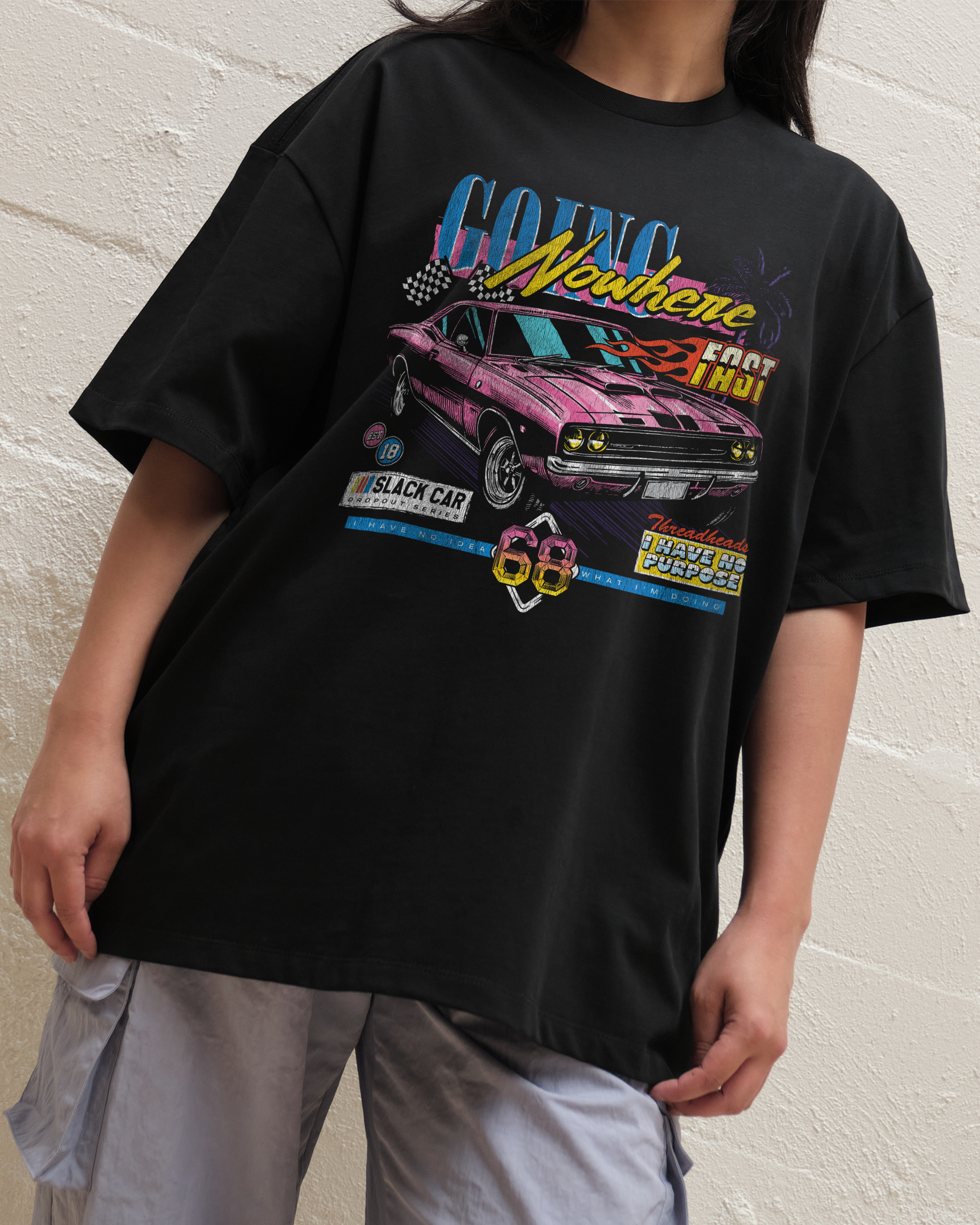 Going Nowhere Fast Oversized Graphic Tee - Threadheads Unisex 90s Boxy Fit Cotton T-Shirt