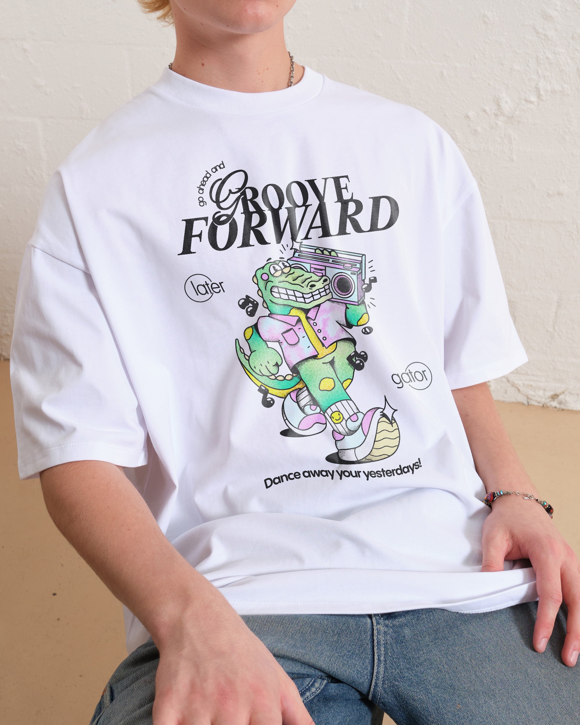 Groove Forward Oversized Graphic Tee - Unisex 90s Boxy Fit 100% Combed Cotton
