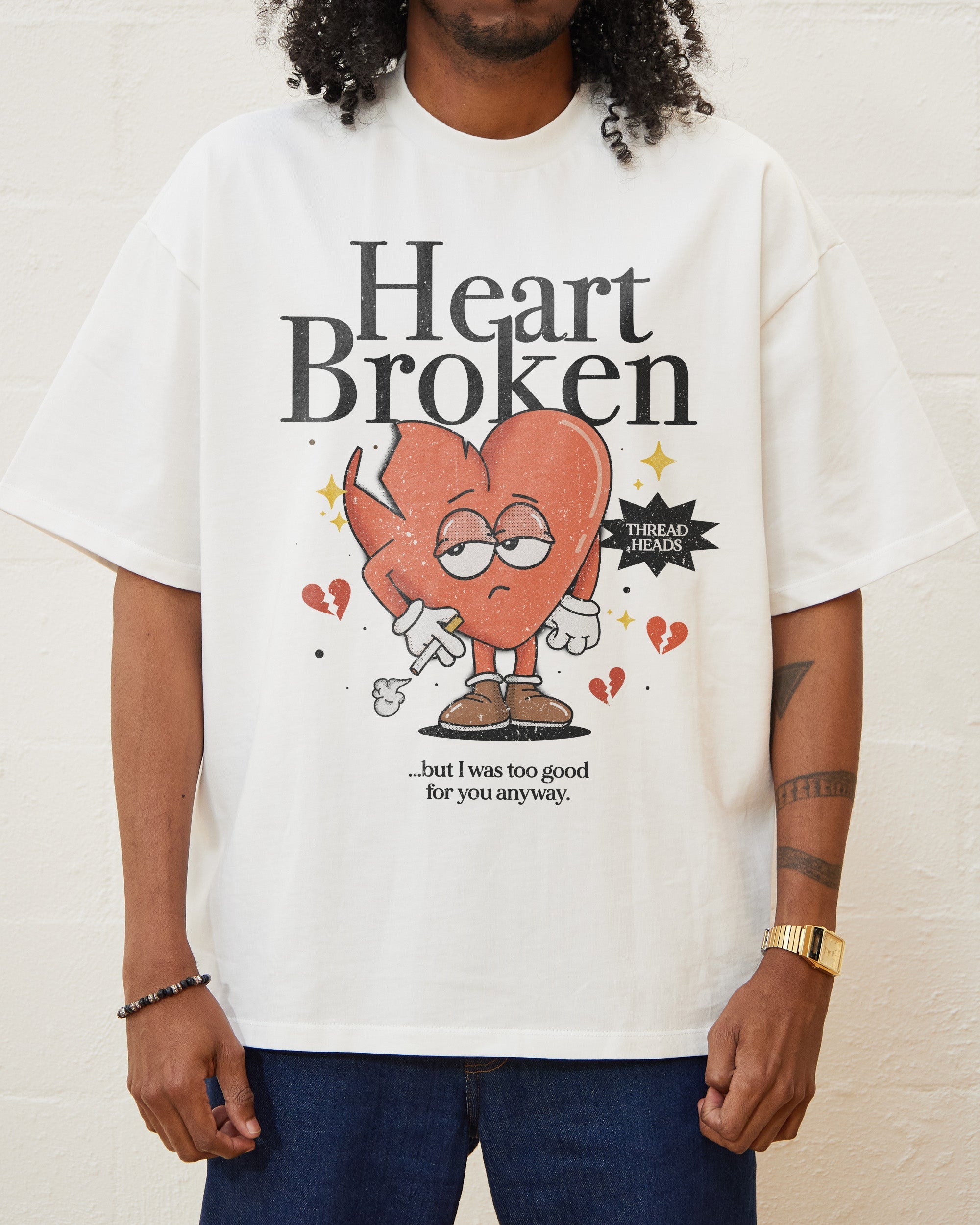 Heart Broken Oversized Graphic Tee - Unisex 90s Boxy Fit 100% Combed Cotton