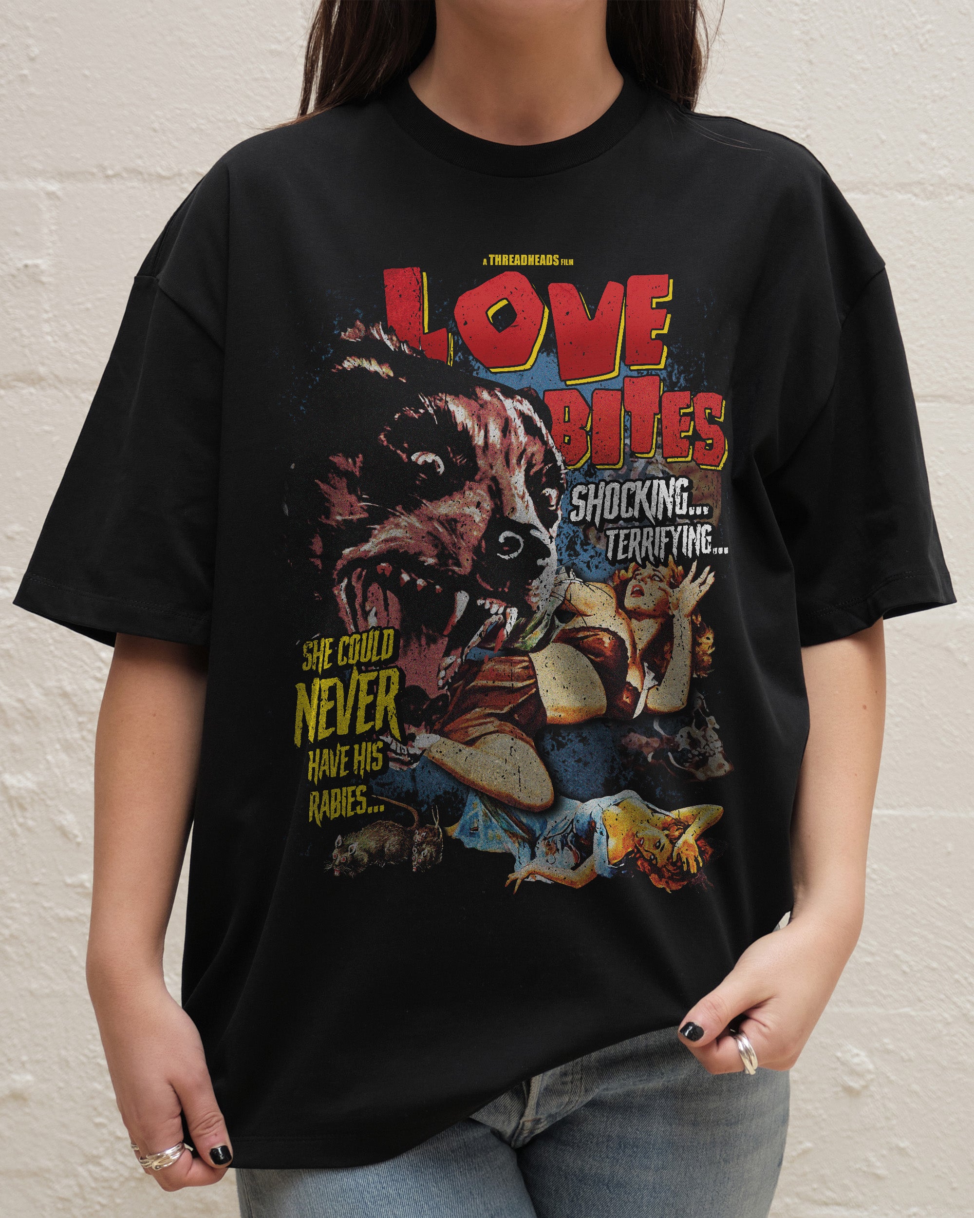 Love Bites Oversized Graphic Tee - Unisex 90s Boxy Fit 100% Combed Cotton