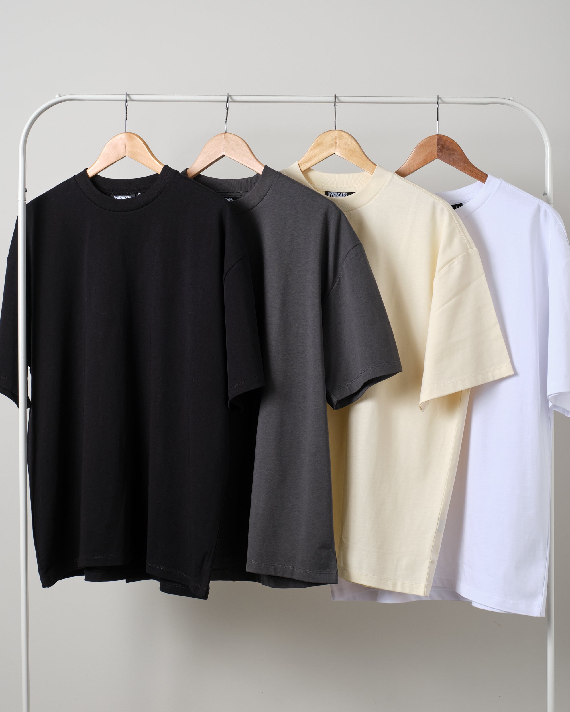 Oversized Tee 4 Pack Unisex Black Charcoal Natural White 100% Cotton