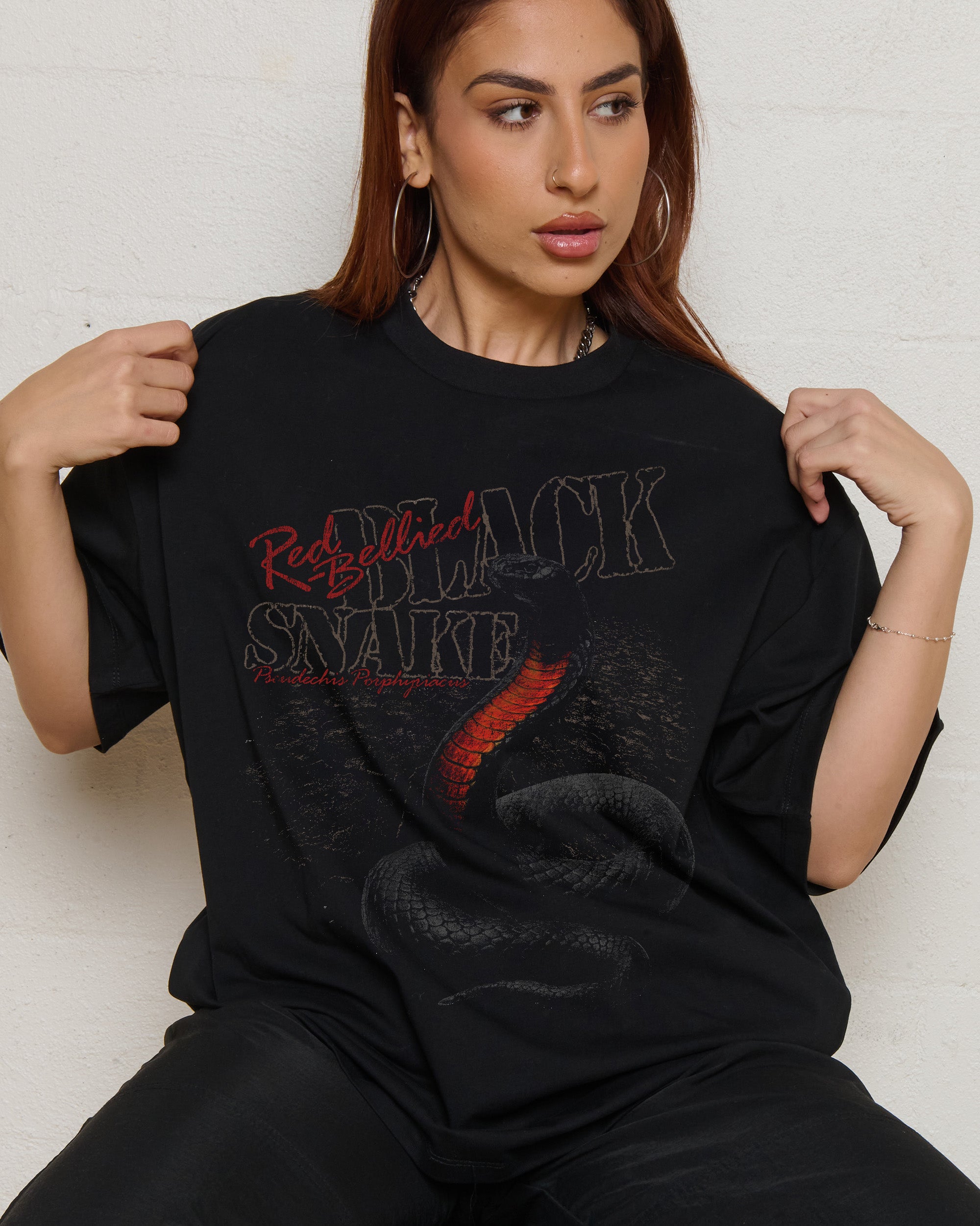 Red Bellied Black Snake Oversized Tee - Threadheads 90s Boxy Fit Heavyweight Cotton T-Shirt