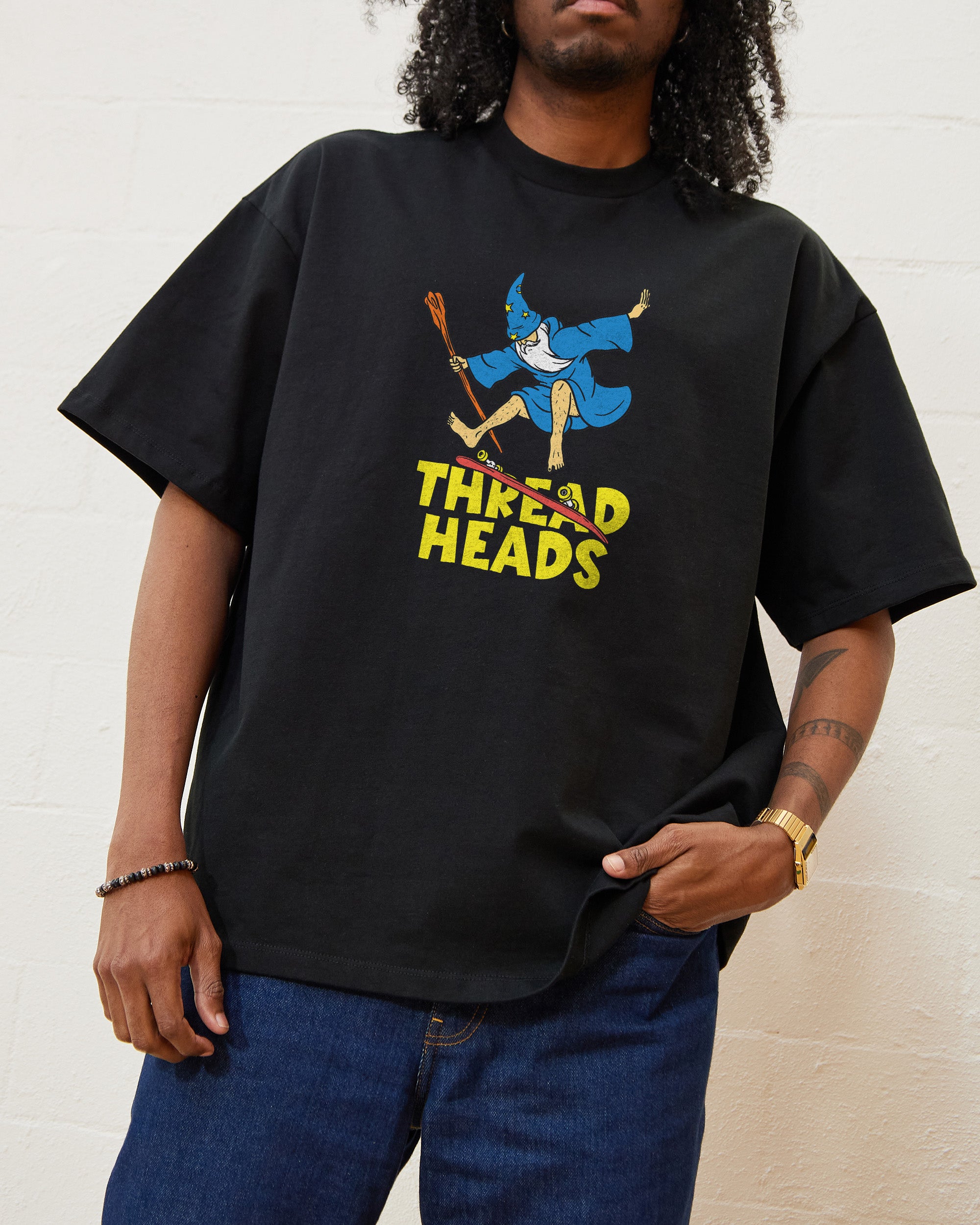 Skating Wizard Oversized Graphic Tee - Threadheads 90s Boxy Fit 100% Combed Cotton