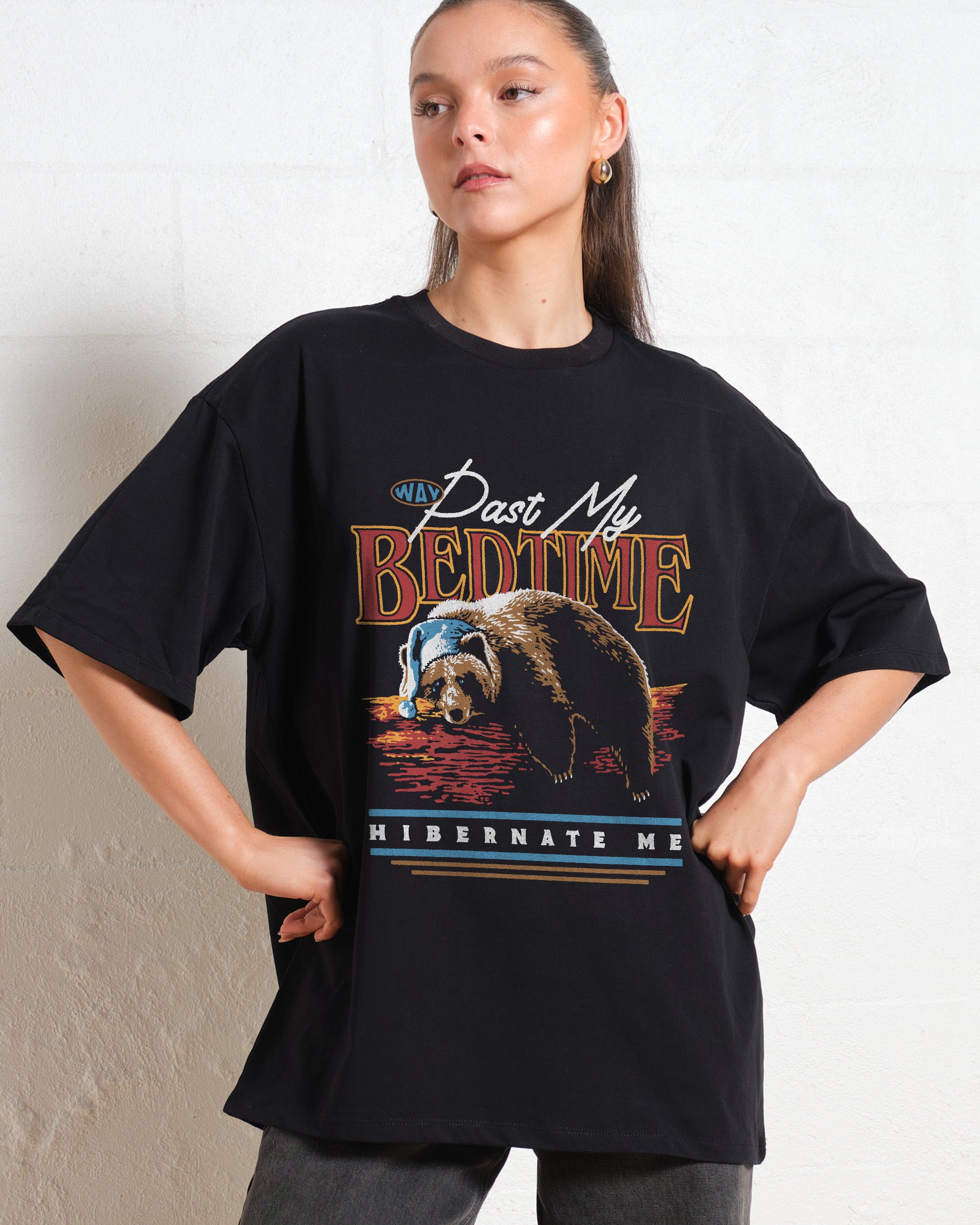 Way Past My Bedtime Oversized Graphic Tee - Unisex 90s Boxy Fit 100% Combed Cotton