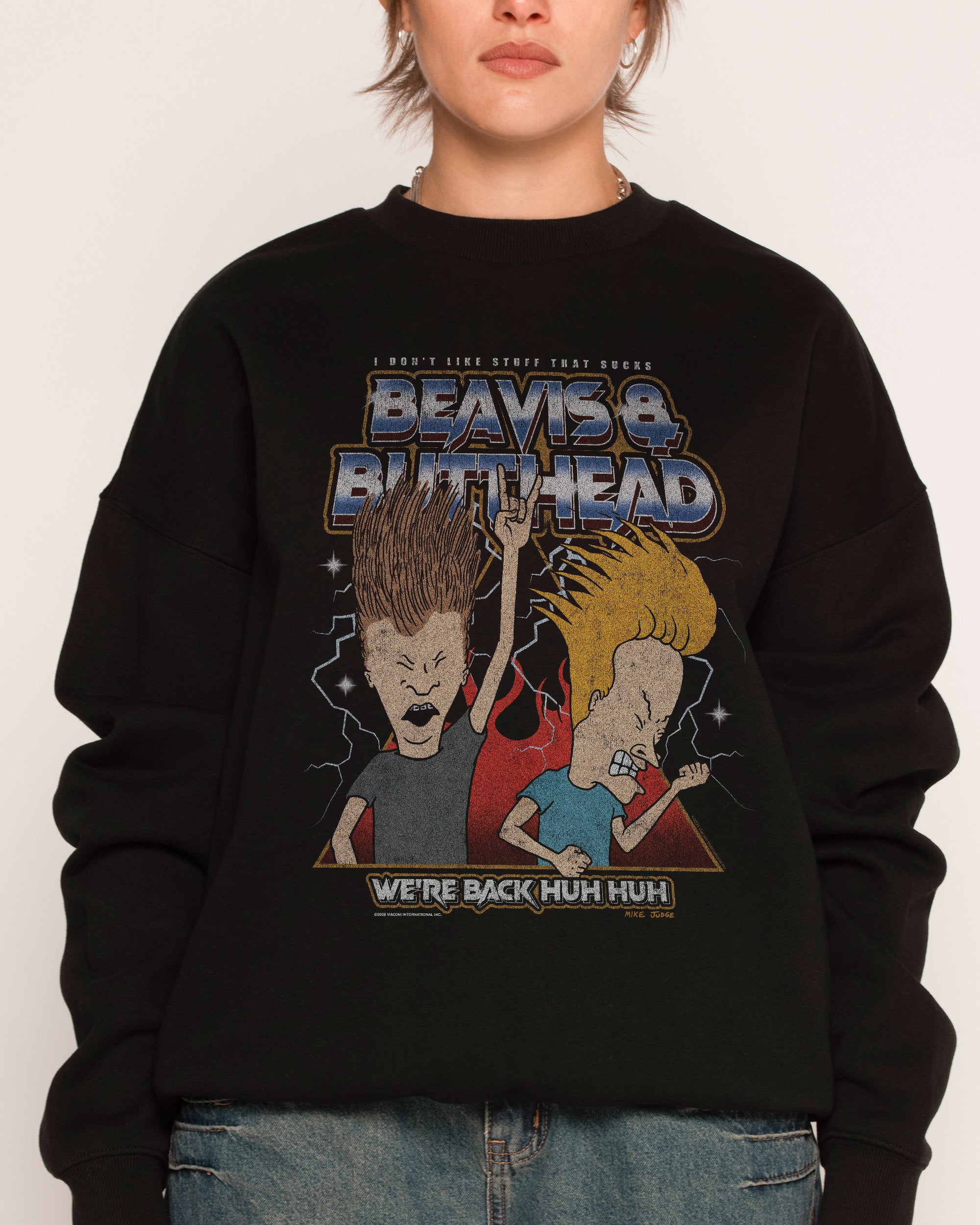 Heh Heh Metalheads Beavis and Butt-Head Unisex Sweatshirt 340gsm Cotton-Poly Blend