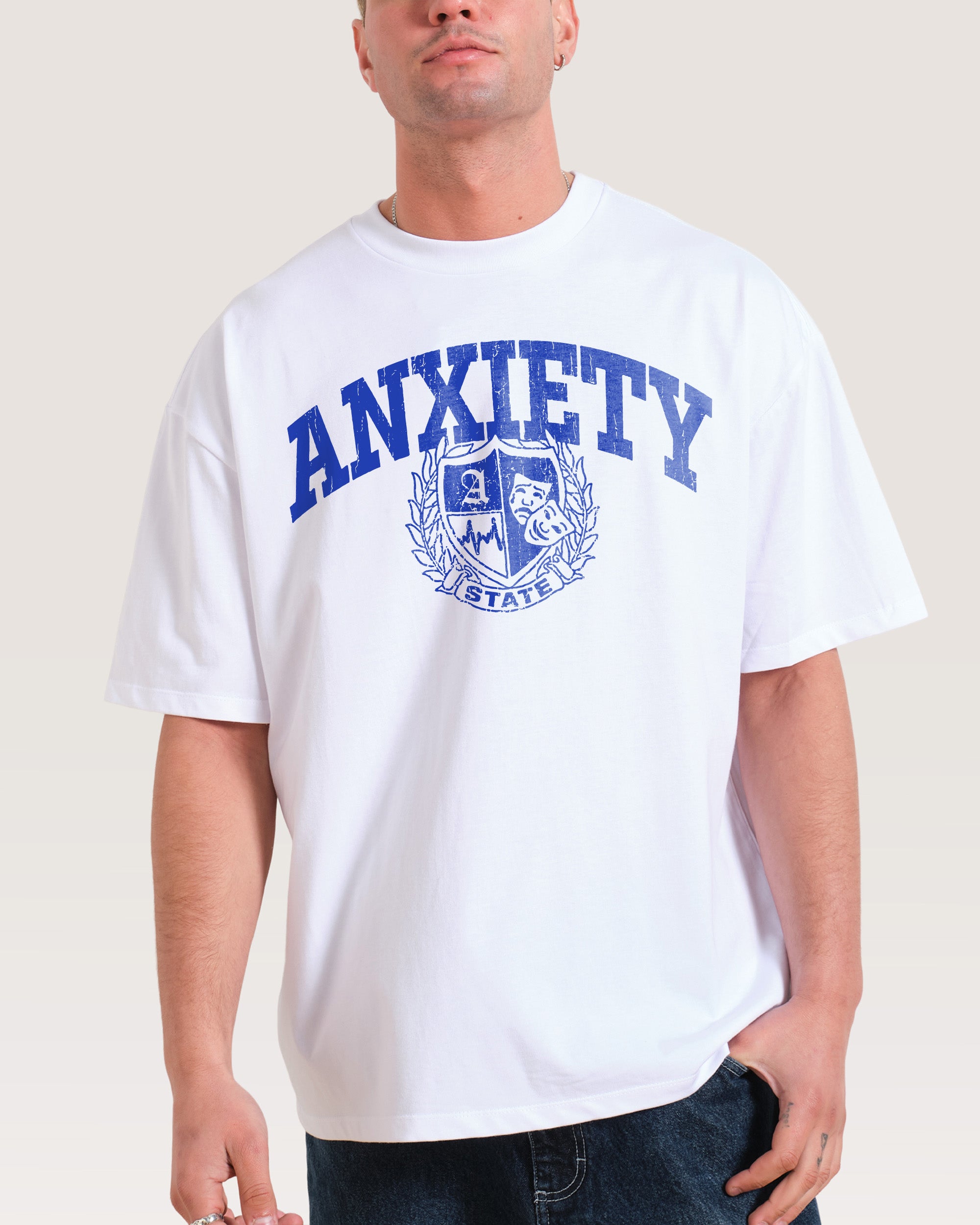 Anxiety State Oversized Graphic Tee - Unisex 90s Boxy Fit 100% Combed Cotton