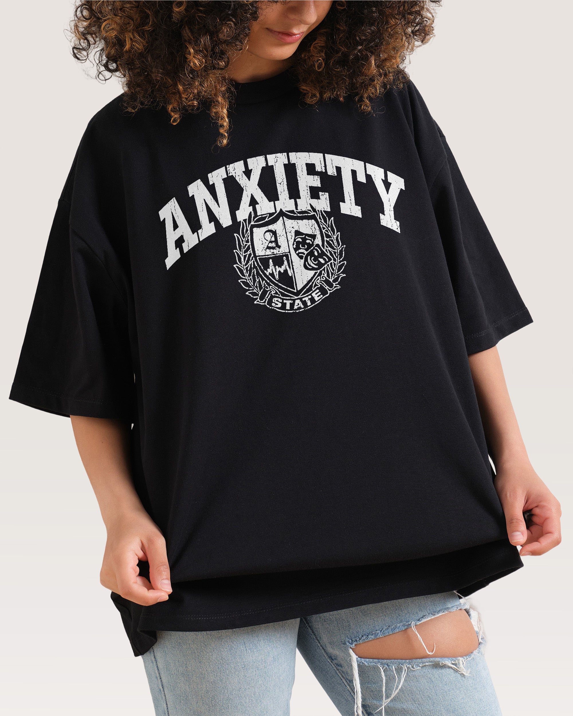 Anxiety State Oversized Graphic Tee - Unisex 90s Boxy Fit 100% Combed Cotton