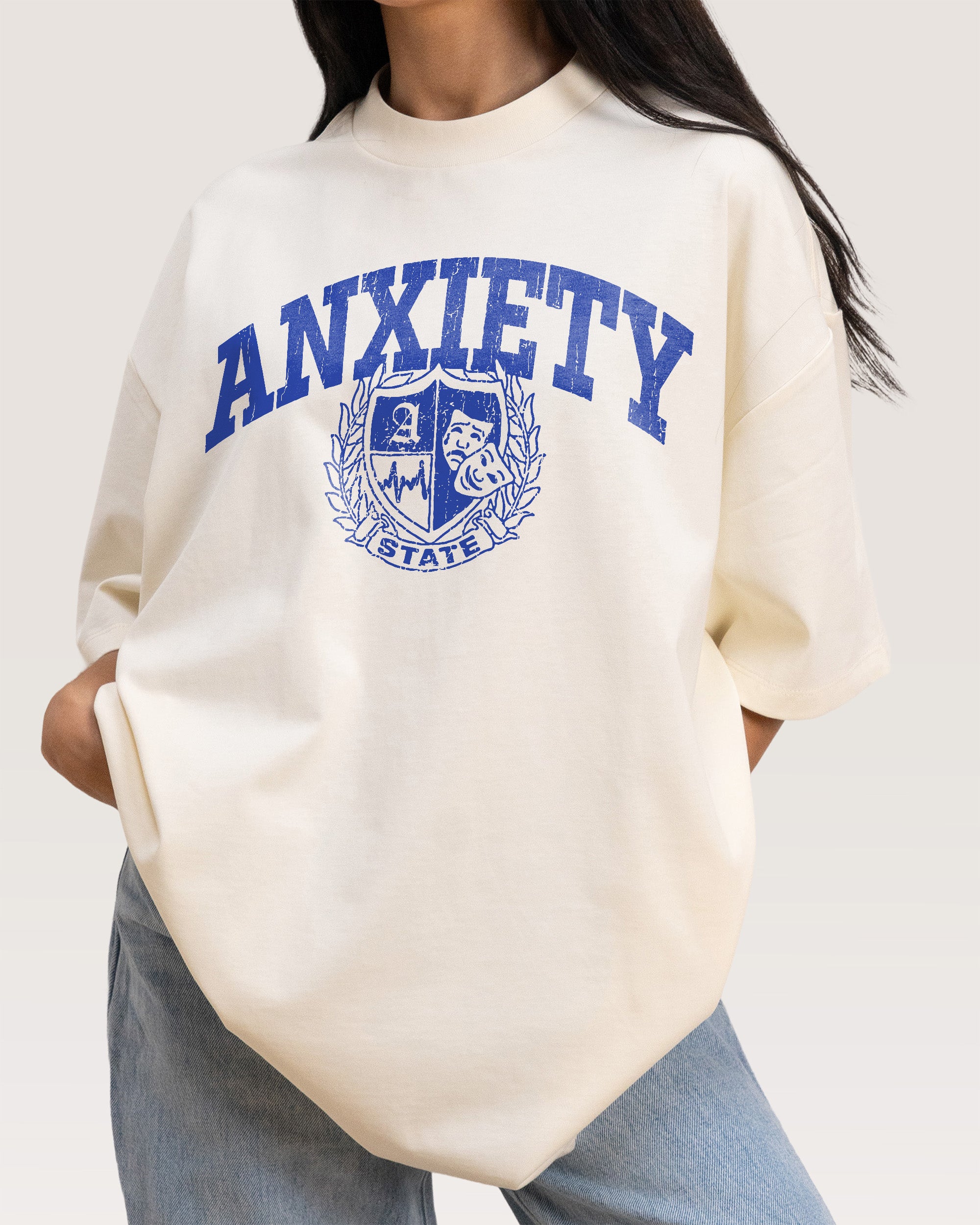 Anxiety State Oversized Graphic Tee - Unisex 90s Boxy Fit 100% Combed Cotton