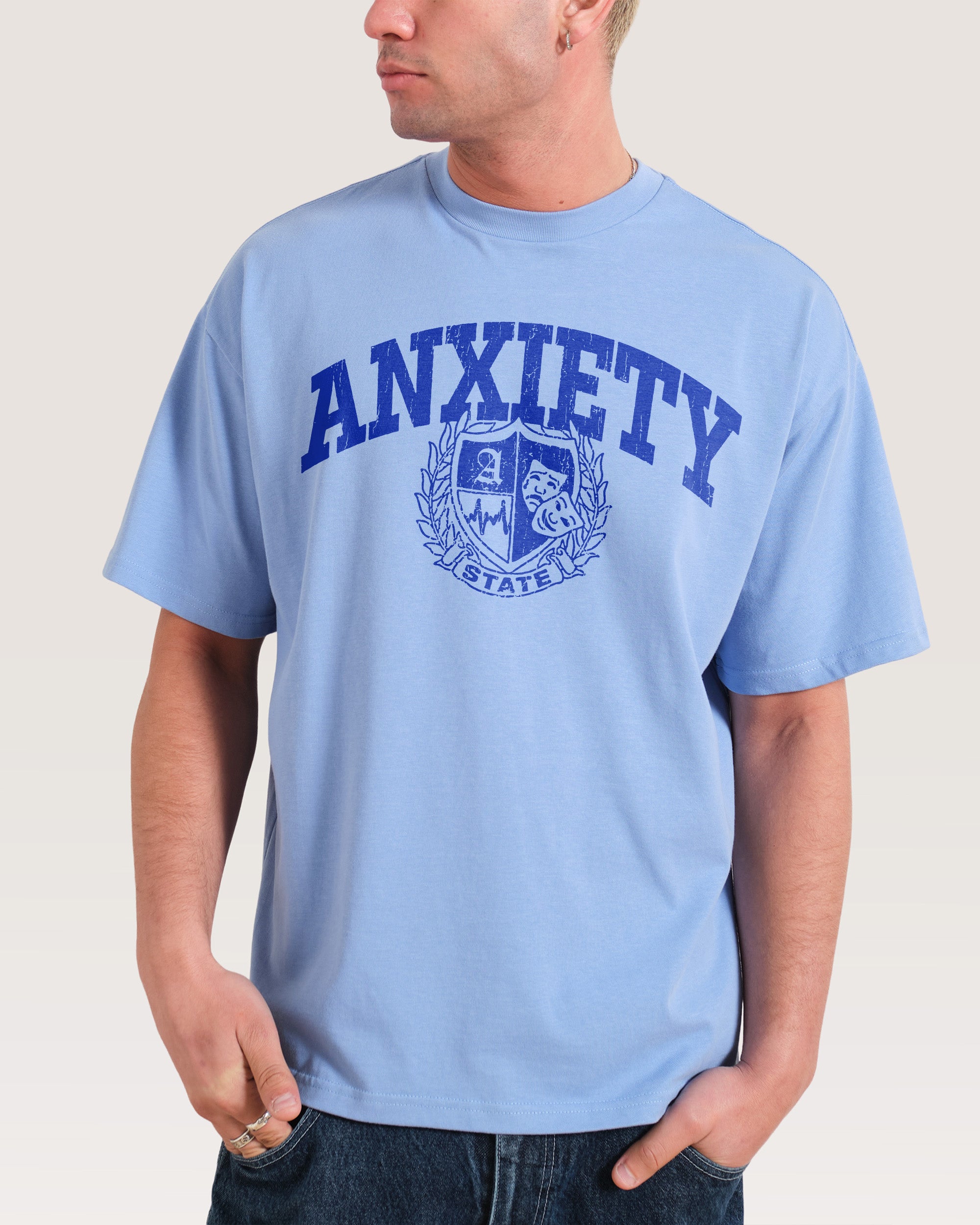 Anxiety State Oversized Graphic Tee - Unisex 90s Boxy Fit 100% Combed Cotton