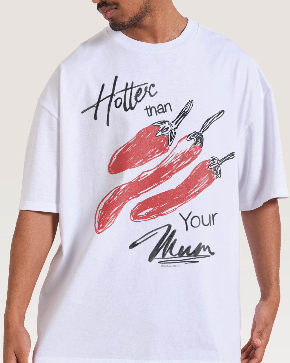 Hotter Than Your Mum Oversized Graphic Tee - Unisex 90s Boxy Fit 100% Combed Cotton 275gsm