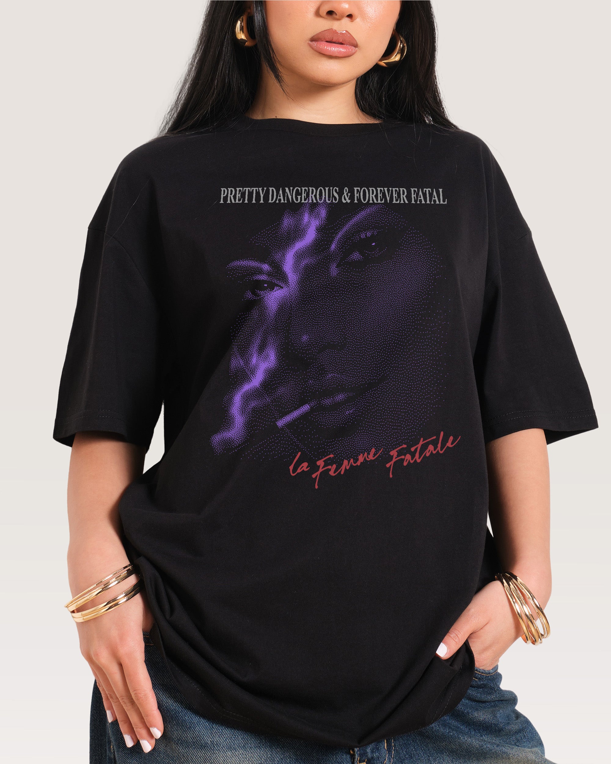 La Femme Fatale Oversized Graphic Tee - Threadheads Unisex 90s Boxy Fit 100% Combed Cotton